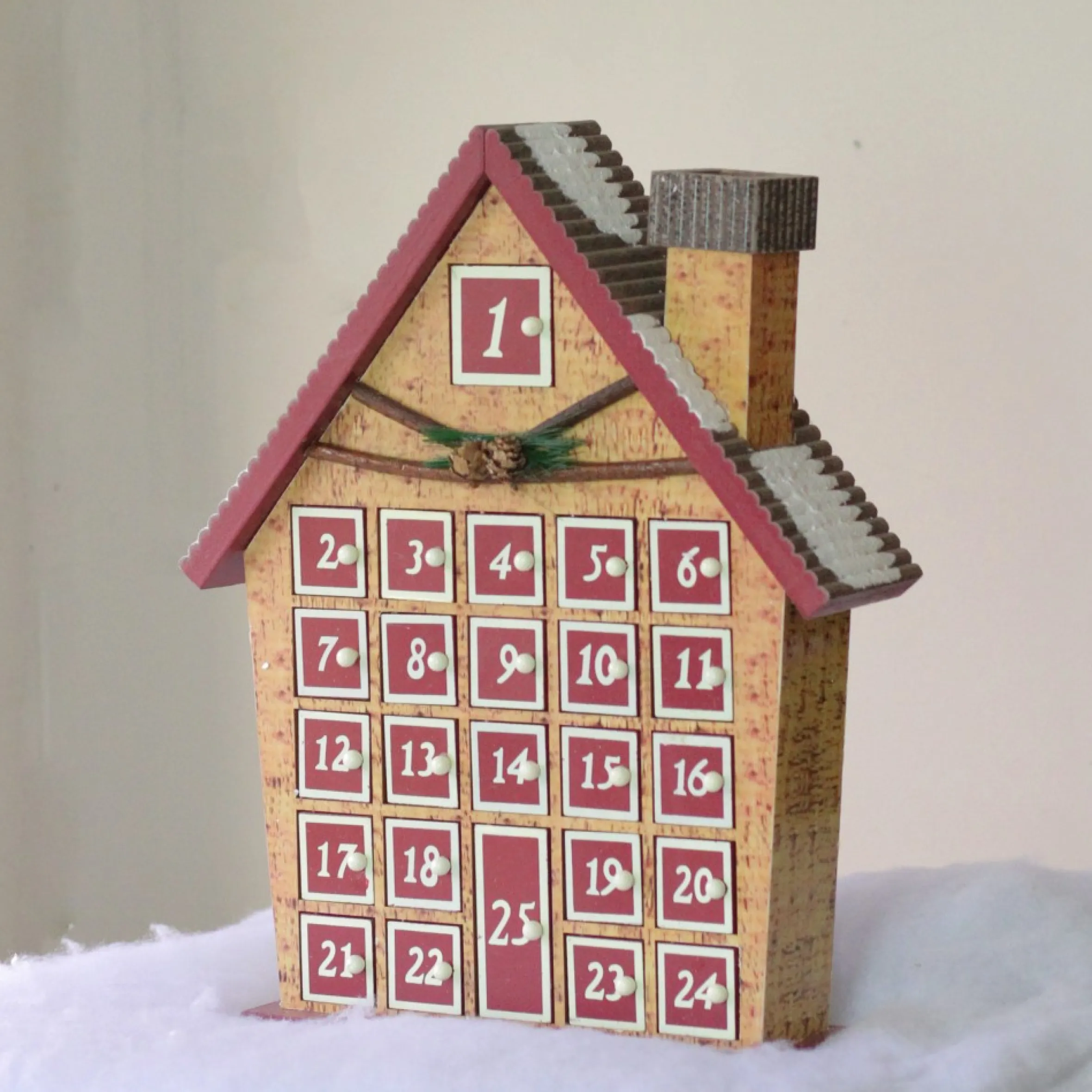 15" Burgundy Advent Calendar House Tabletop Christmas Decoration