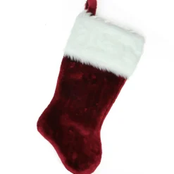 20" Burgundy And White Traditional Christmas Stocking