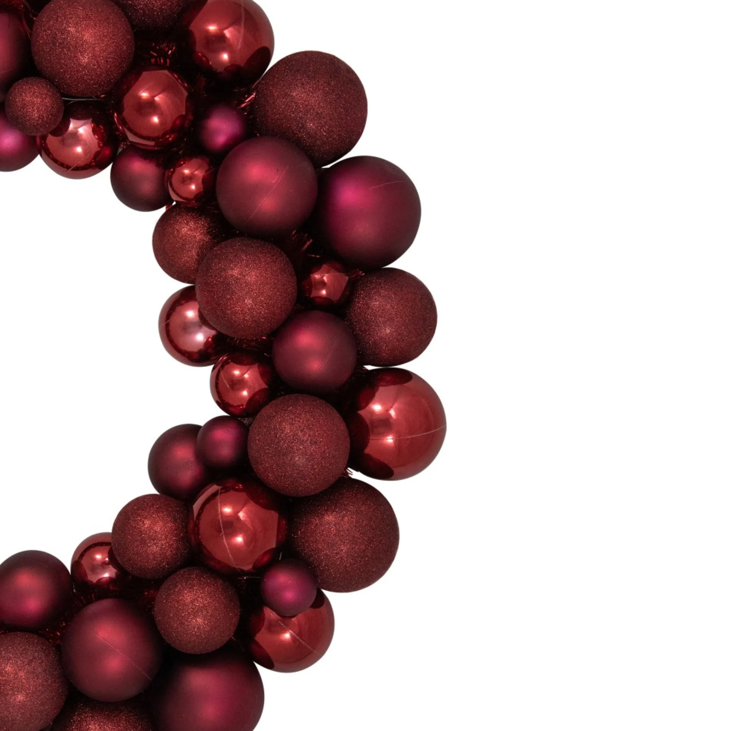 Burgundy 3-Finish Shatterproof Ball Christmas Wreath - 24", Unlit
