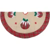48" Burlap Plaid Tree Skirt With Christmas Puddings