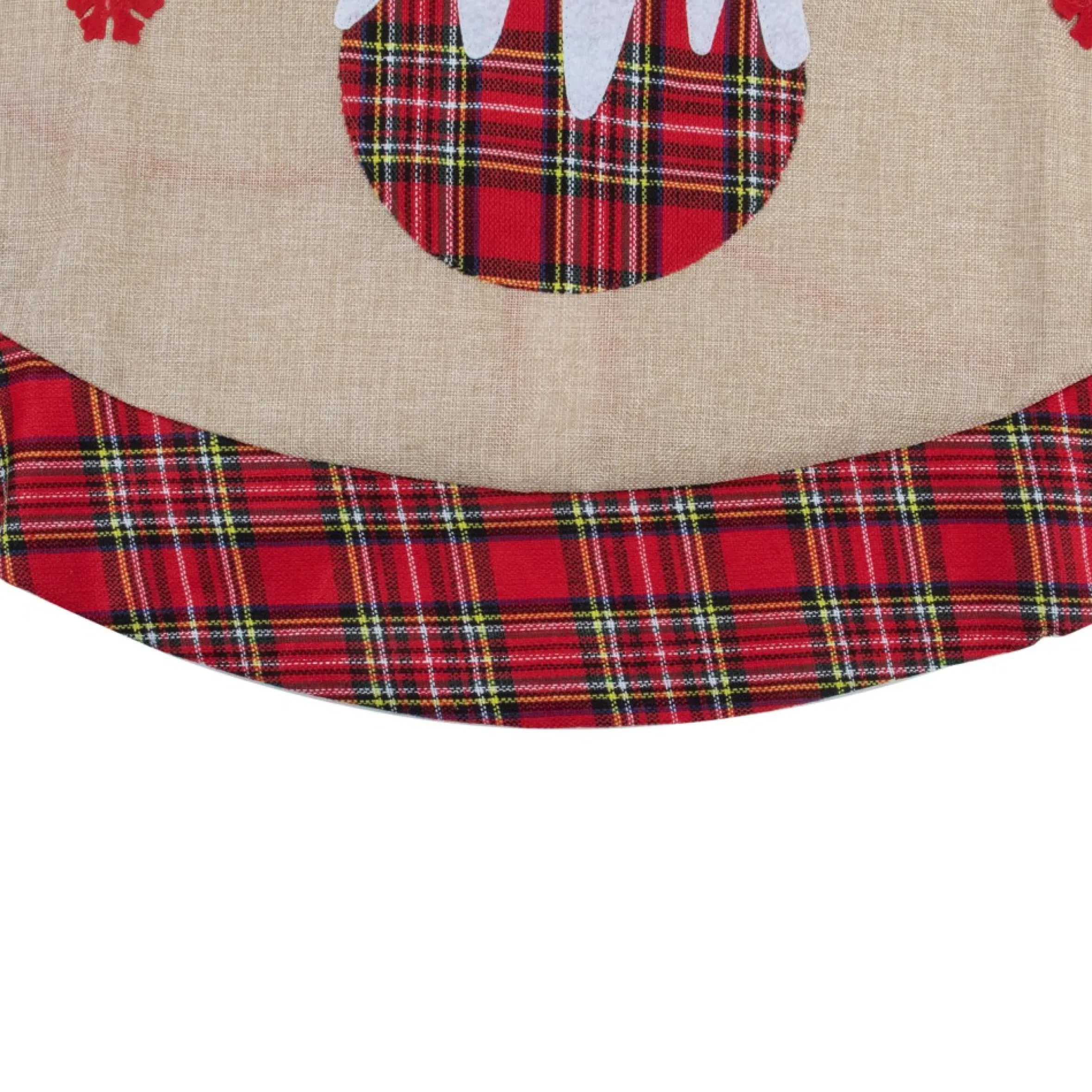 48" Burlap Plaid Tree Skirt With Christmas Puddings