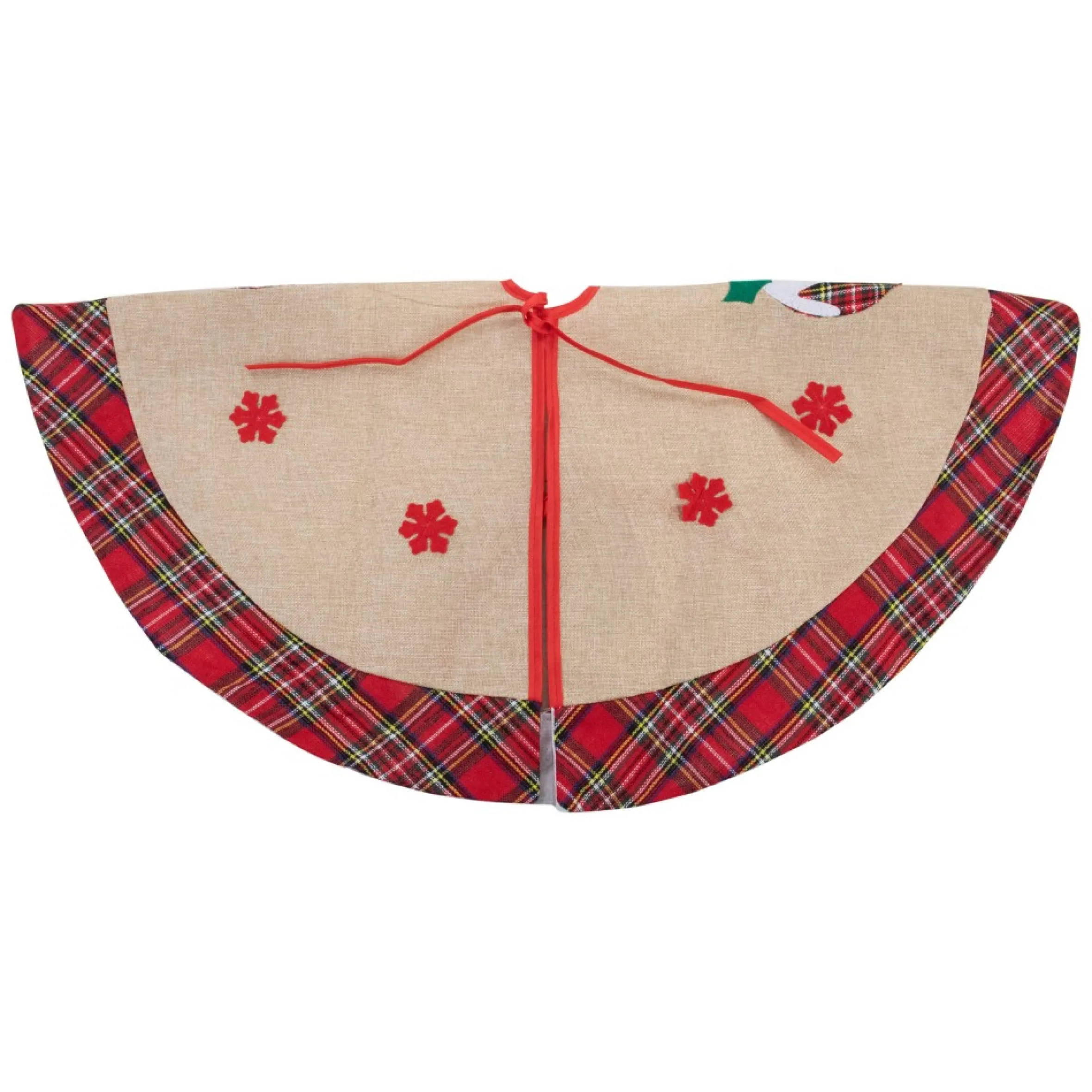 48" Burlap Plaid Tree Skirt With Christmas Puddings