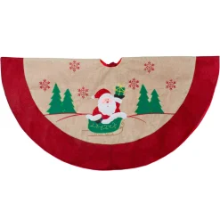 36" Burlap Santa Claus In Sleigh Embroidered Christmas Tree Skirt