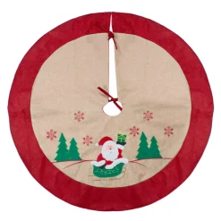 36" Burlap Santa Claus In Sleigh Embroidered Christmas Tree Skirt