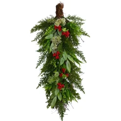 30" Cedar And Berry Artificial Christmas Teardrop Swag, Unlit