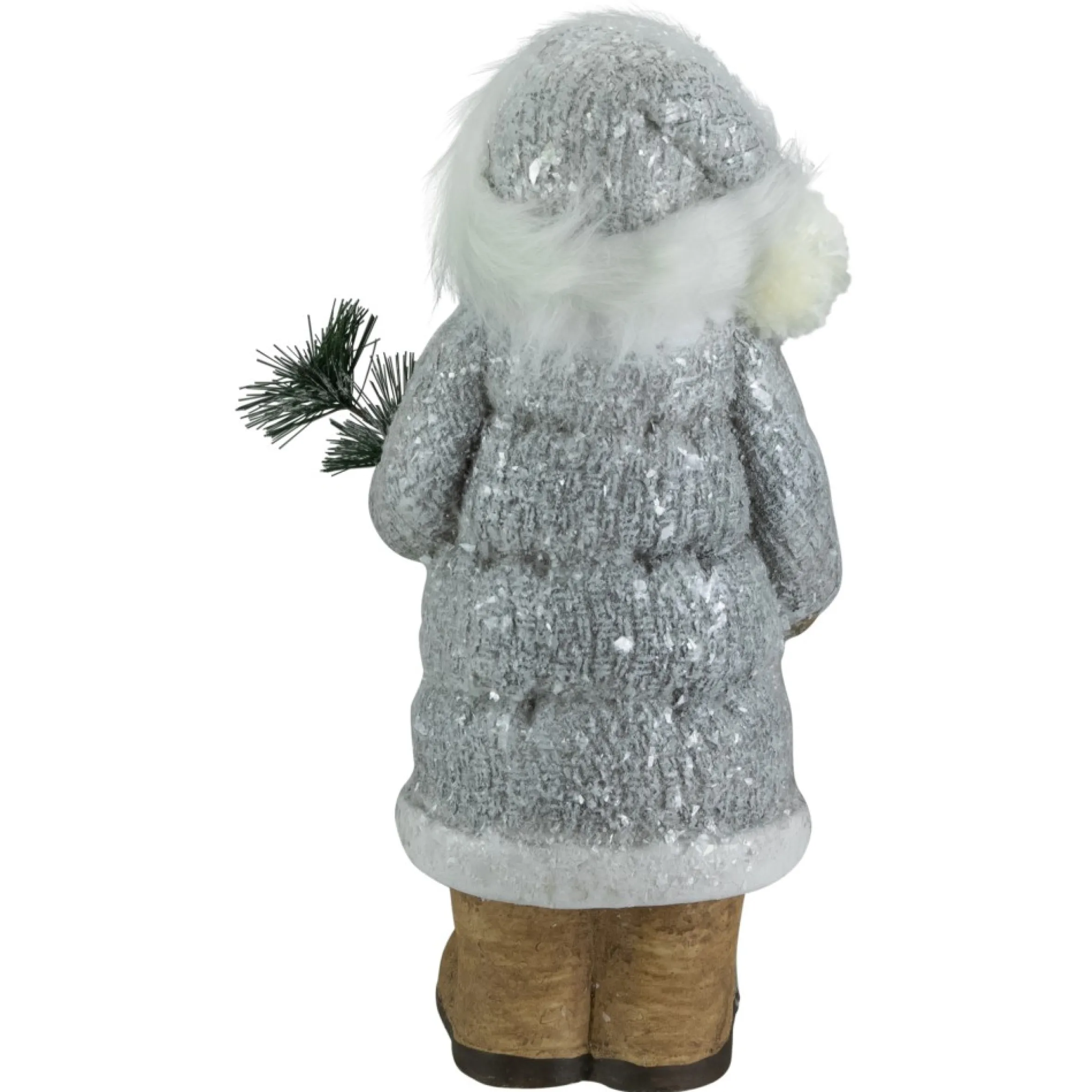18" Ceramic Santa In Gray Coat Holding Pine Sprig Christmas Figure