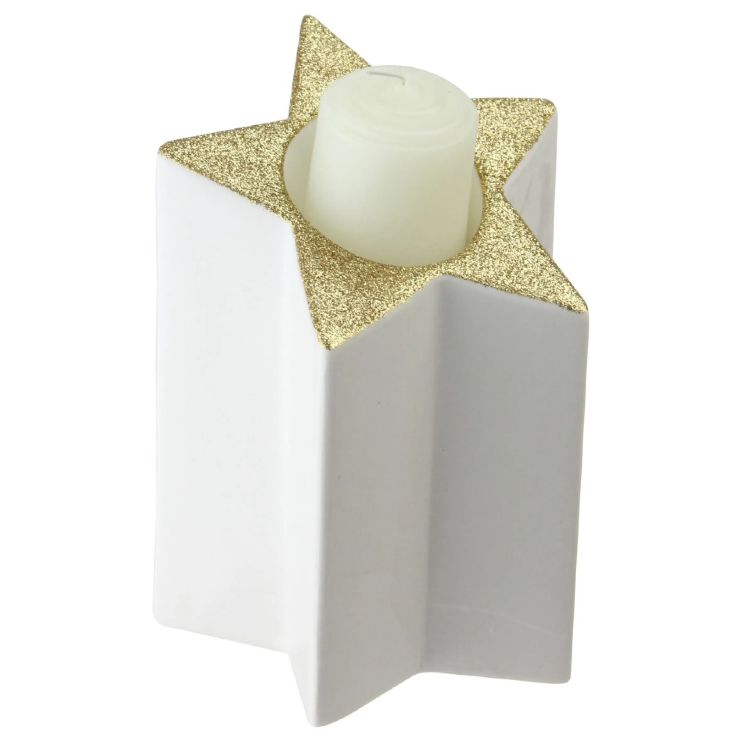 6.25" Champagne Gold And White Glittered Candle Holder