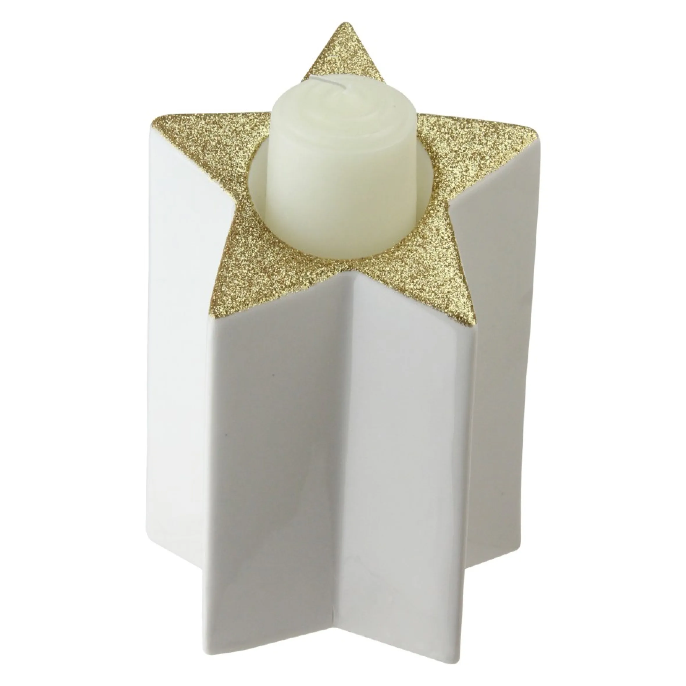 6.25" Champagne Gold And White Glittered Candle Holder