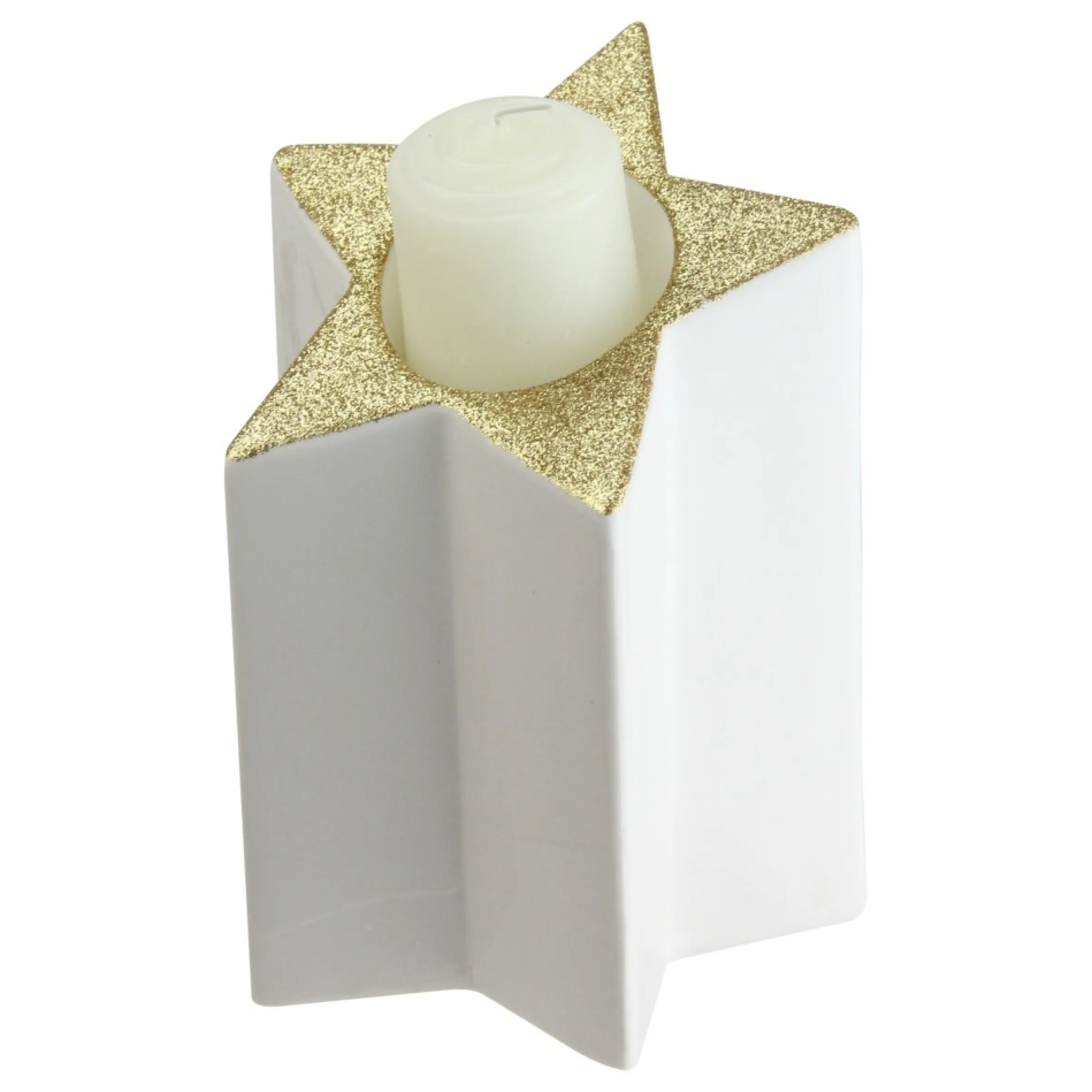 6.25" Champagne Gold And White Glittered Candle Holder