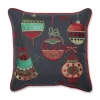 16.5" Charcoal Gray And Red Sparkling Christmas Ornaments Square Throw Pillow