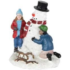 Children Build A Snowman Christmas Village Display