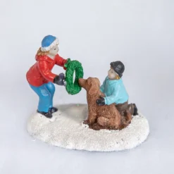 Children With Dog Christmas Village Scene