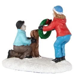 Children With Dog Christmas Village Scene