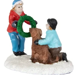 Children With Dog Christmas Village Scene