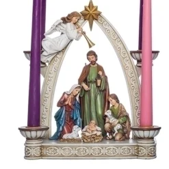 10.25" Christmas Advent Arch With Holy Family With Candle Holders