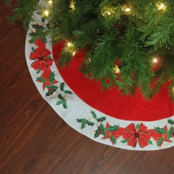 48" Christmas Traditions Red With White Mistletoe Border Christmas Tree Skirt