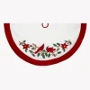 48" Christmas Traditions White Velevet And Cardinal Patternedtree Skirt