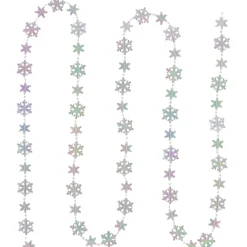 8' Clear Iridescent Snowflake Beaded Christmas Garland, Unlit
