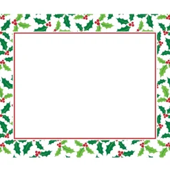 Club Pack Of 144 Holly And Berries Rectangular Christmas Placemats 17"