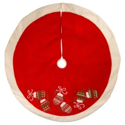 48" Corduroy Embroidered Mittens Christmas Tree Skirt