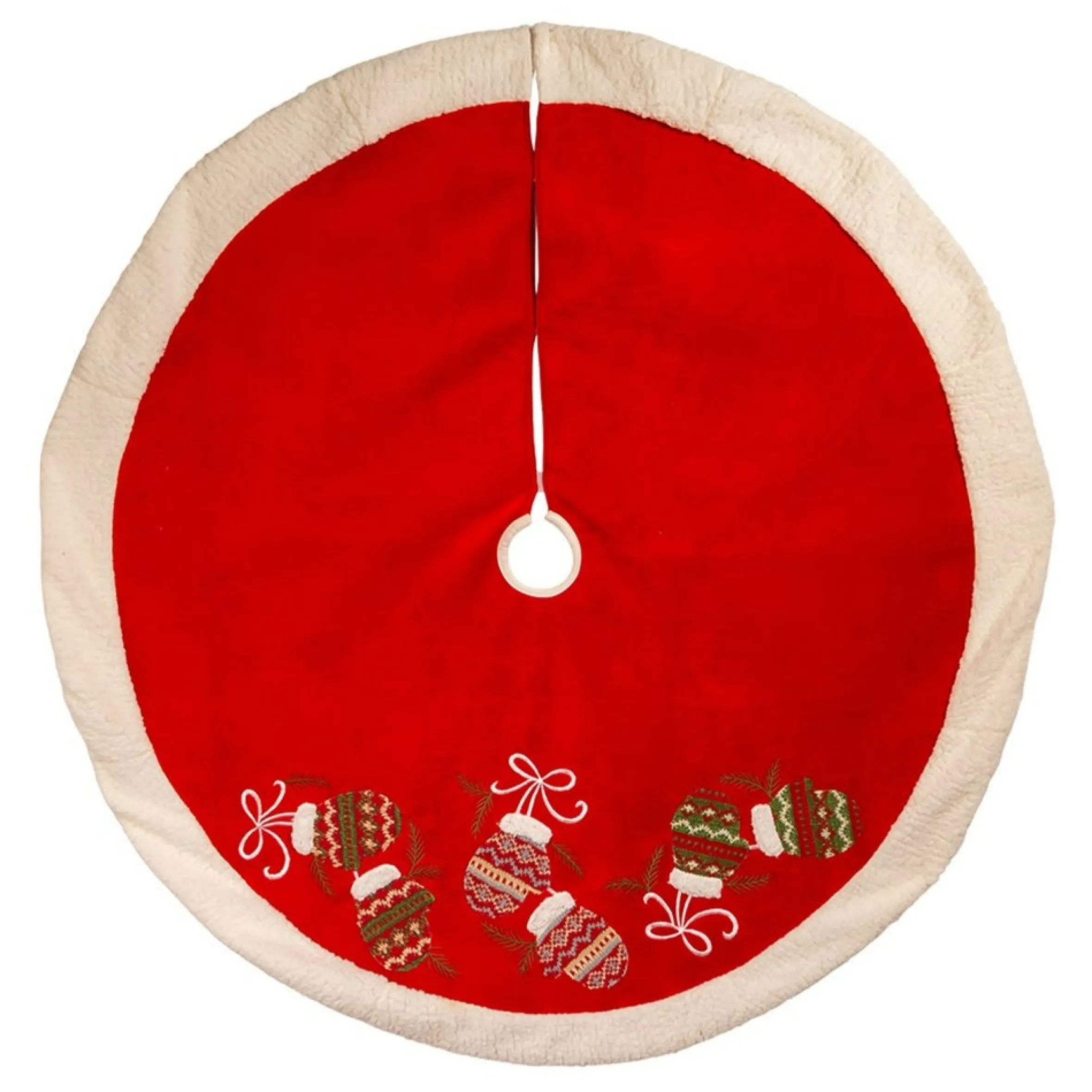 48" Corduroy Embroidered Mittens Christmas Tree Skirt
