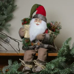 16" Country Rustic Santa Claus With Snowflake Jacket Sitting Christmas Figure