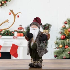 16" Country Rustic Santa Claus With Present Christmas Figure