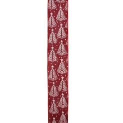 Cranberry Red And White Trees Burlap Wired Christmas Craft Ribbon 2.5" X 10 Yards