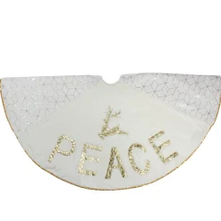 48" Cream And Gold Peace And Reindeer Christmas Tree Skirt