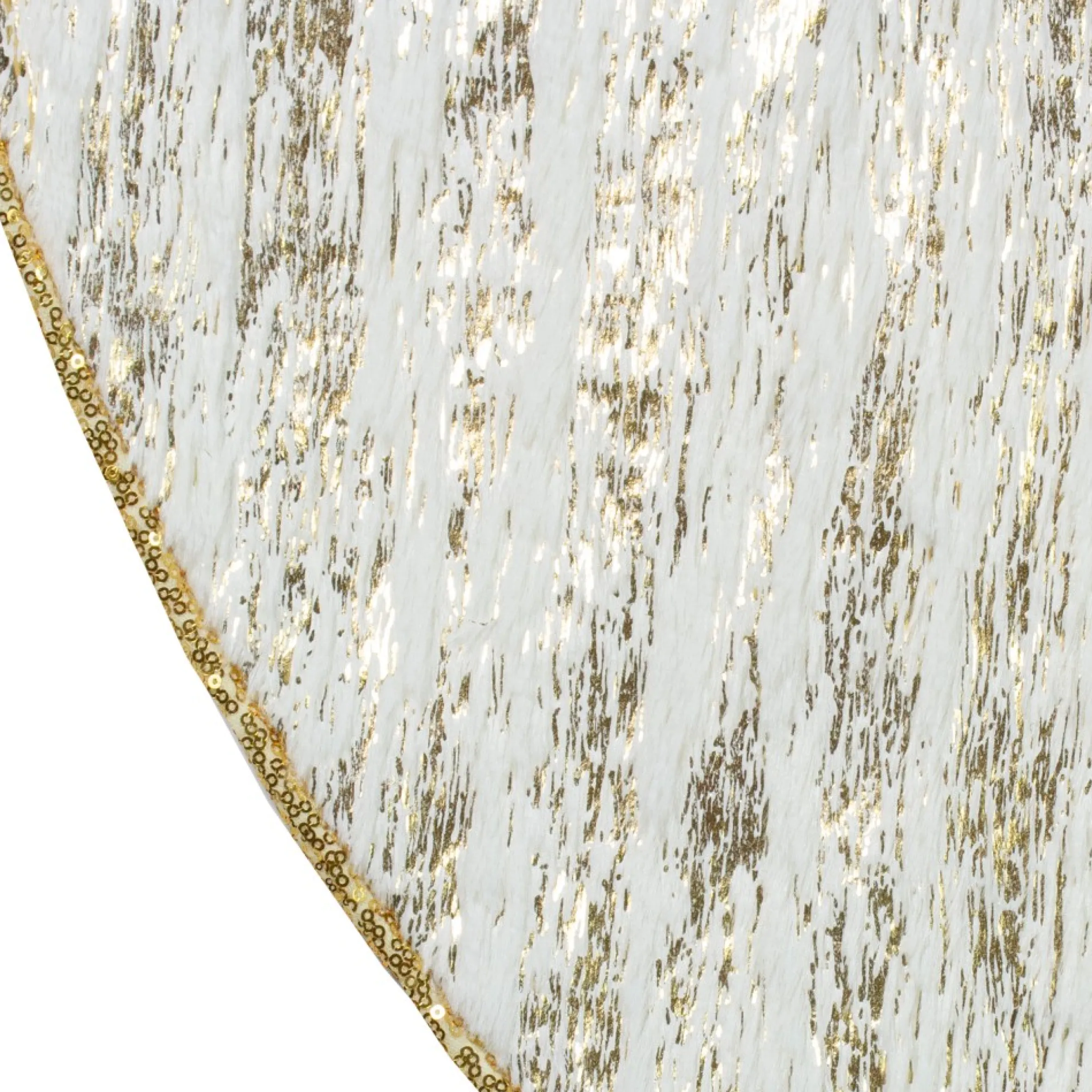 48" Cream And Gold Wood Grain Pattern And Faux Fur Christmas Tree Skirt