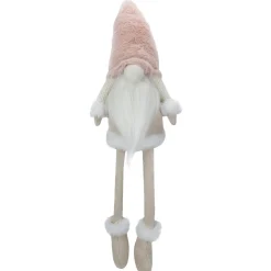 24" Cream And Pink Sitting Christmas Gnome With Dangling Legs