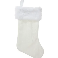 19" Cream Cable Knit With White Faux Fur Cuff Christmas Stocking