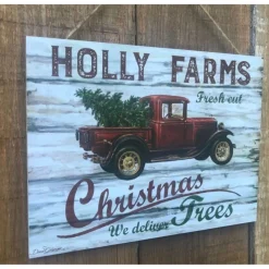 Cream White And Red Holly Farms Rectangular Sign With Rope Hanger 7