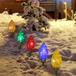 5Ct Led Lighted Multi-Color C9 Christmas Pathway Marker Lawn Stakes - 8 Ft