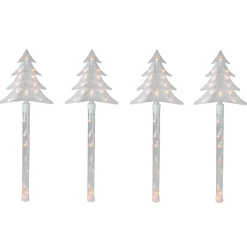 4Ct Lighted Christmas Tree Pathway Marker With Lawn Stakes White Wire - Clear Lights