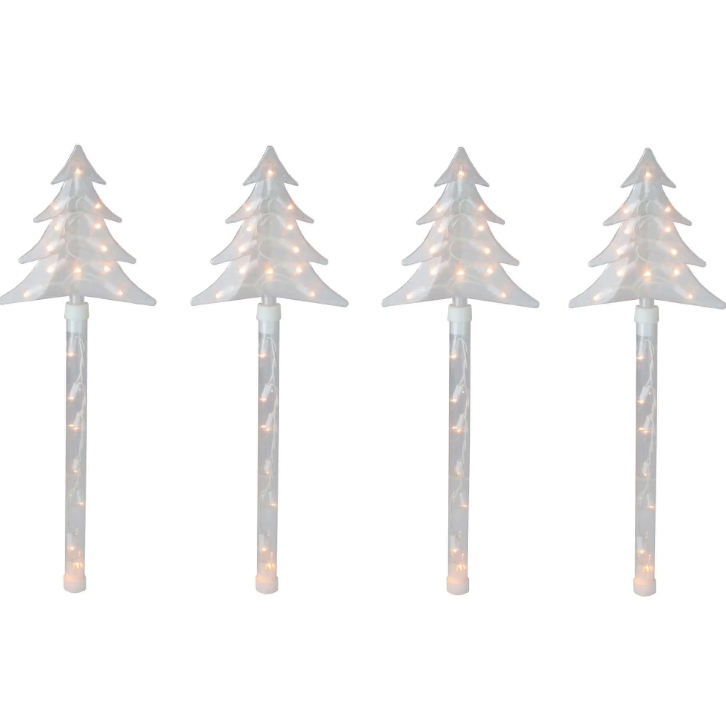 4Ct Lighted Christmas Tree Pathway Marker With Lawn Stakes White Wire - Clear Lights