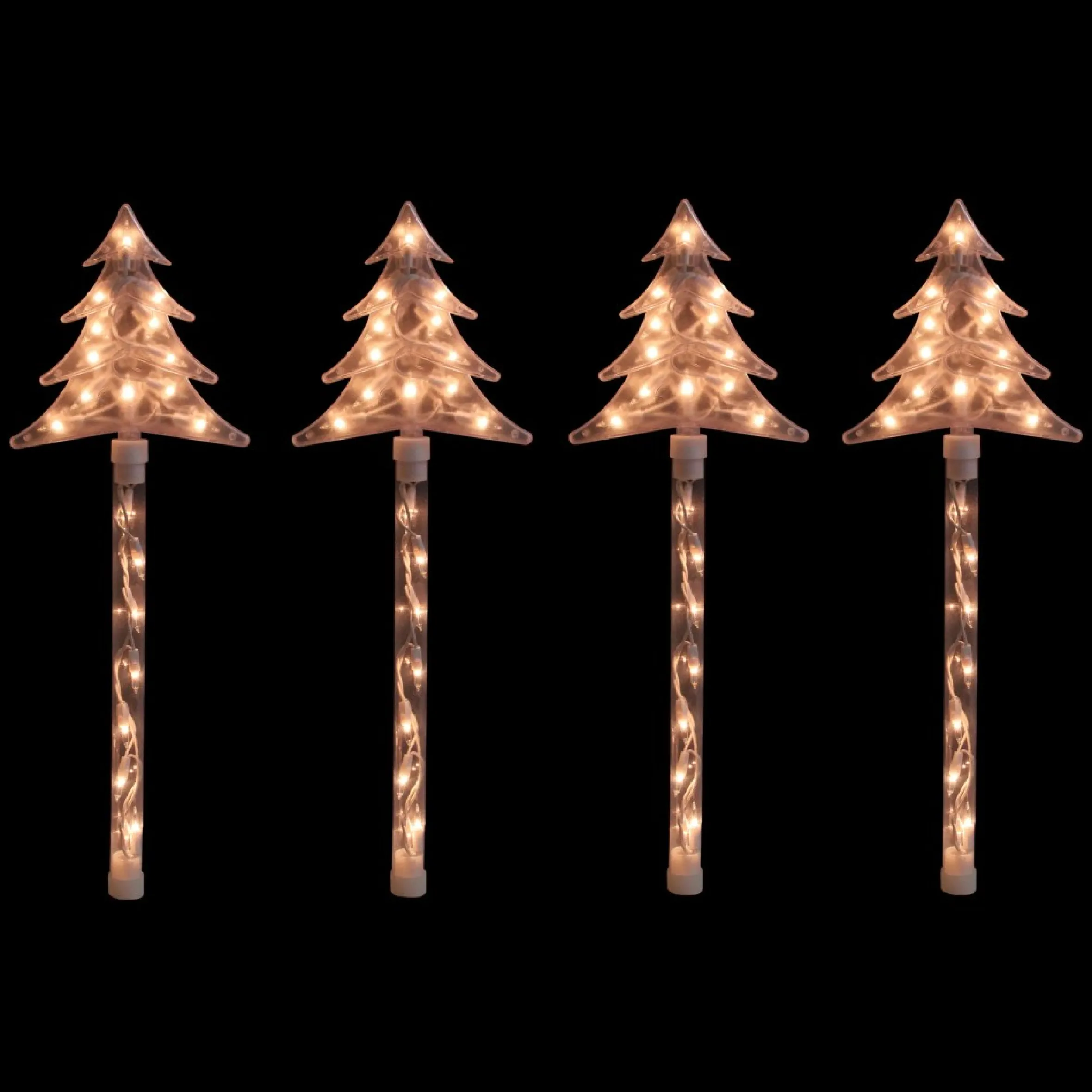 4Ct Lighted Christmas Tree Pathway Marker With Lawn Stakes White Wire - Clear Lights