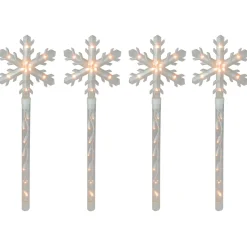 4Ct Snowflakes Christmas Pathway Marker With Lawn Stakes - Clear Lights