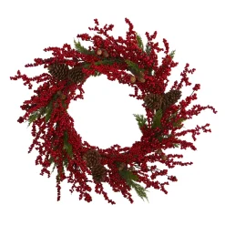 Cypress Artificial Christmas Wreath With Berries And Pine Cones, 34-Inch, Unlit