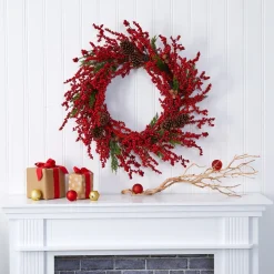 Cypress Artificial Christmas Wreath With Berries And Pine Cones, 34-Inch, Unlit