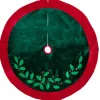 48" Dark Green Holly And Berry Velveteen Christmas Tree Skirt