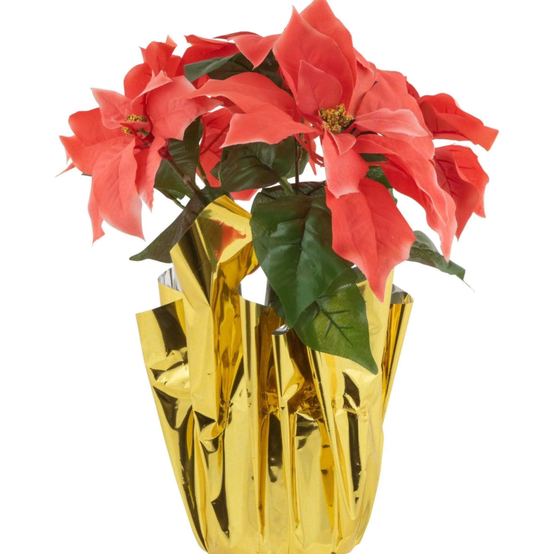 14.5" Dark Pink Artificial Christmas Poinsettia With Gold Wrapped Base