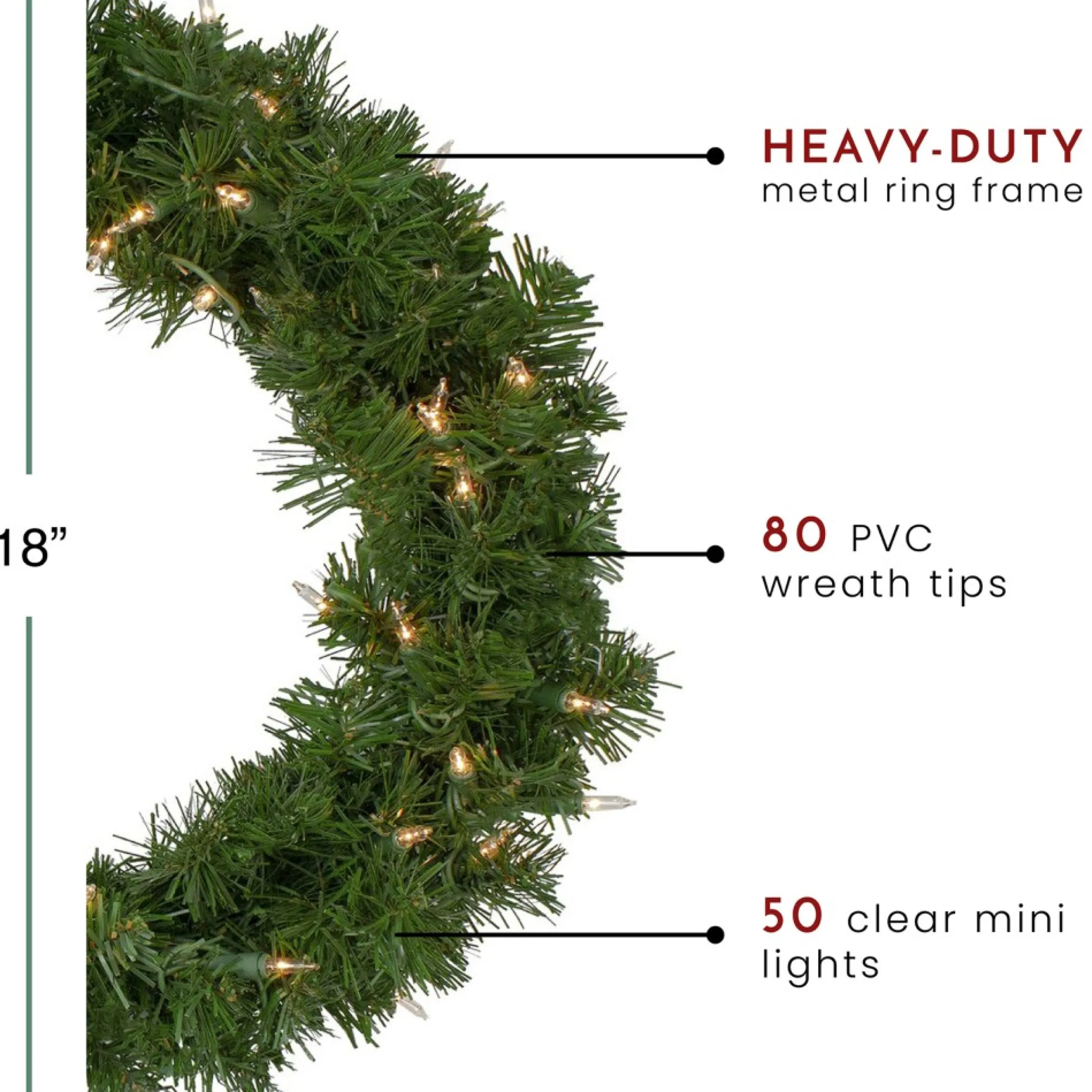 18" Deluxe Windsor Pine Artificial Christmas Wreath - Clear Lights