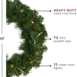 Deluxe Windsor Pine Artificial Christmas Wreath - 16-Inch, Clear Lights
