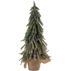 20" Downswpt Glittered Pine Tree In Burlap Base - Unlit