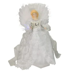 12" Elegant White And Silver Led Light Fiber Optic Angel Christmas Tree Topper