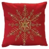 16" Embroidered Bead Snowflake Square Christmas Throw Pillow