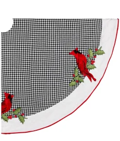 64" Embroidered Cardinal Hounds Tooth Tree Skirt