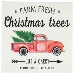 8" Farm Fresh Christmas Trees Wooden Wall Sign With Plaid Trim