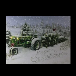 Fiber Optic And Led Lighted Merry Christmas Tractor Canvas Wall Art 12